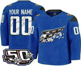 Custom W.Capitals Blue 50th Anniversary Authentic Stitched American Hockey Jerseys - Main View