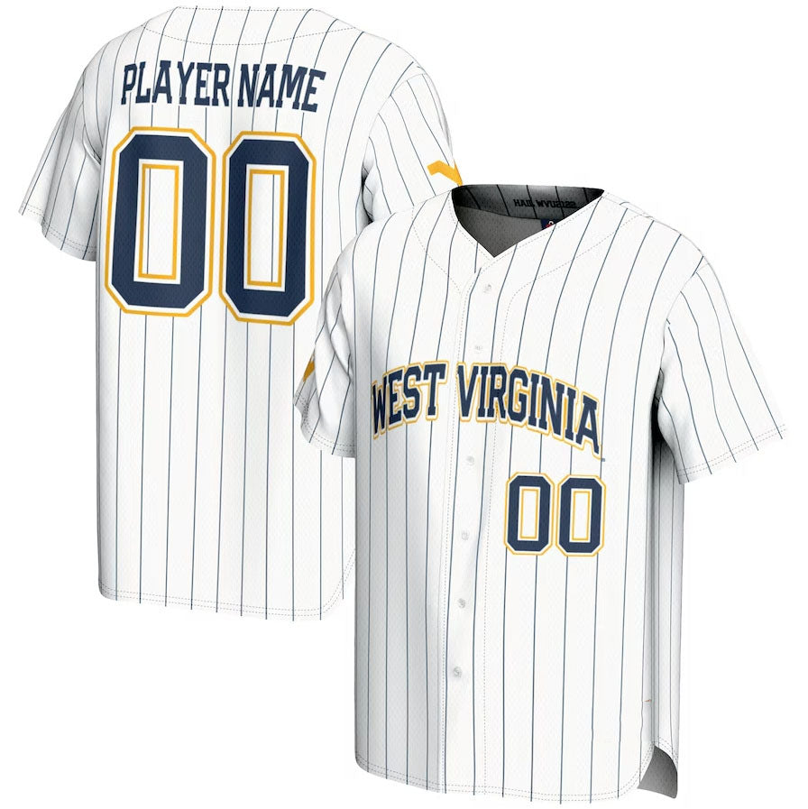 W.Virginia Mountaineers GameDay Greats NIL Pick-A-Player Lightweight Baseball Jersey - White American College Jerseys - Main View