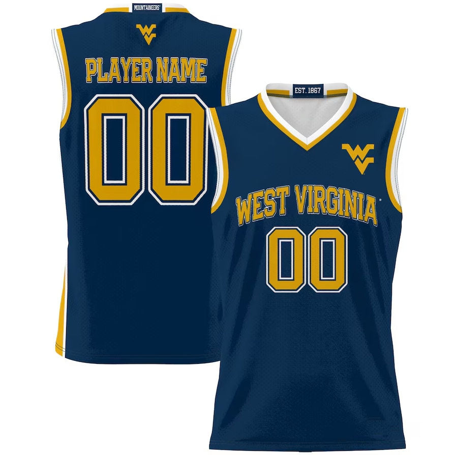 W.Virginia Mountaineers GameDay Greats NIL Pick-A-Player Lightweight Basketball Jersey - Blue American College Jerseys - Main View