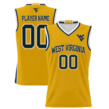 W.Virginia Mountaineers GameDay Greats Unisex Lightweight NIL Pick-A-Player Basketball Jersey - Gold American College Jerseys - Main View