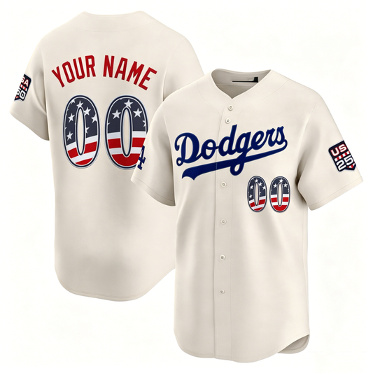 Custom Los Angeles Dodgers Cream USA 250 Fourth of July Limited Baseball Stitched Jersey - Main View