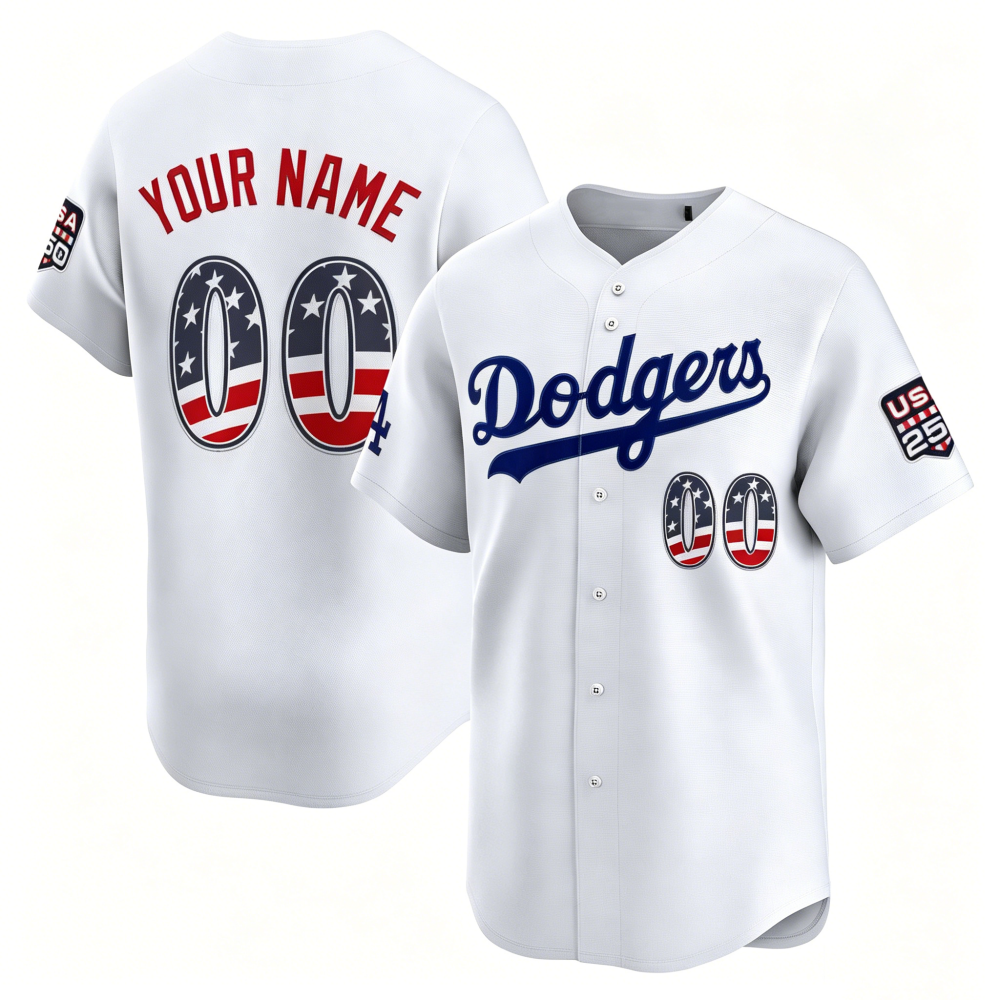 Custom Los Angeles Dodgers White USA 250 Fourth of July Limited Baseball Stitched Jersey - Main View