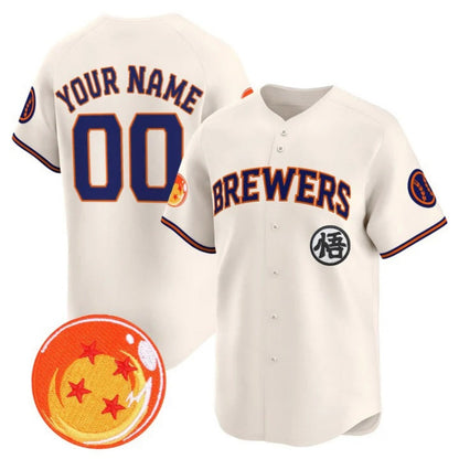 Custom Milwaukee Brewers x Dragon Ball Cream Vapor Premier Limited Jersey - All Stitched Baseball Jersey - Main View
