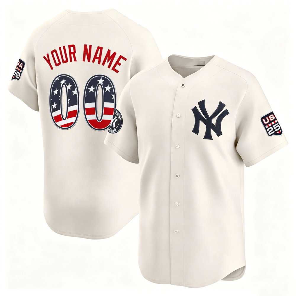 Custom New York Yankees Cream USA 250 Fourth of July Limited Baseball Stitched Jersey - Main View