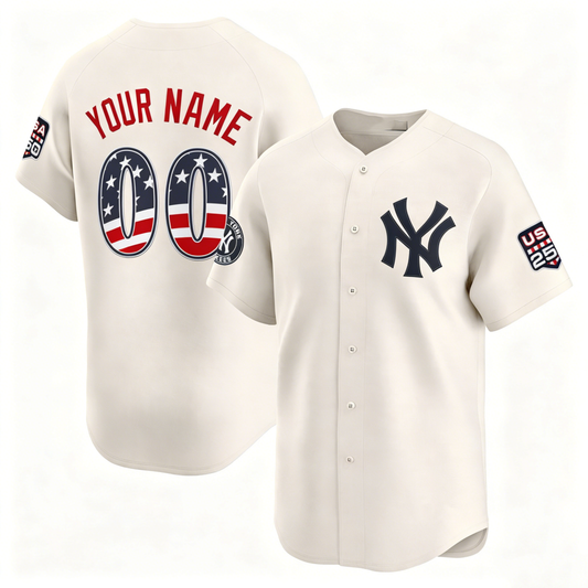 Custom New York Yankees Cream USA 250 Fourth of July Limited Baseball Stitched Jersey - Main View