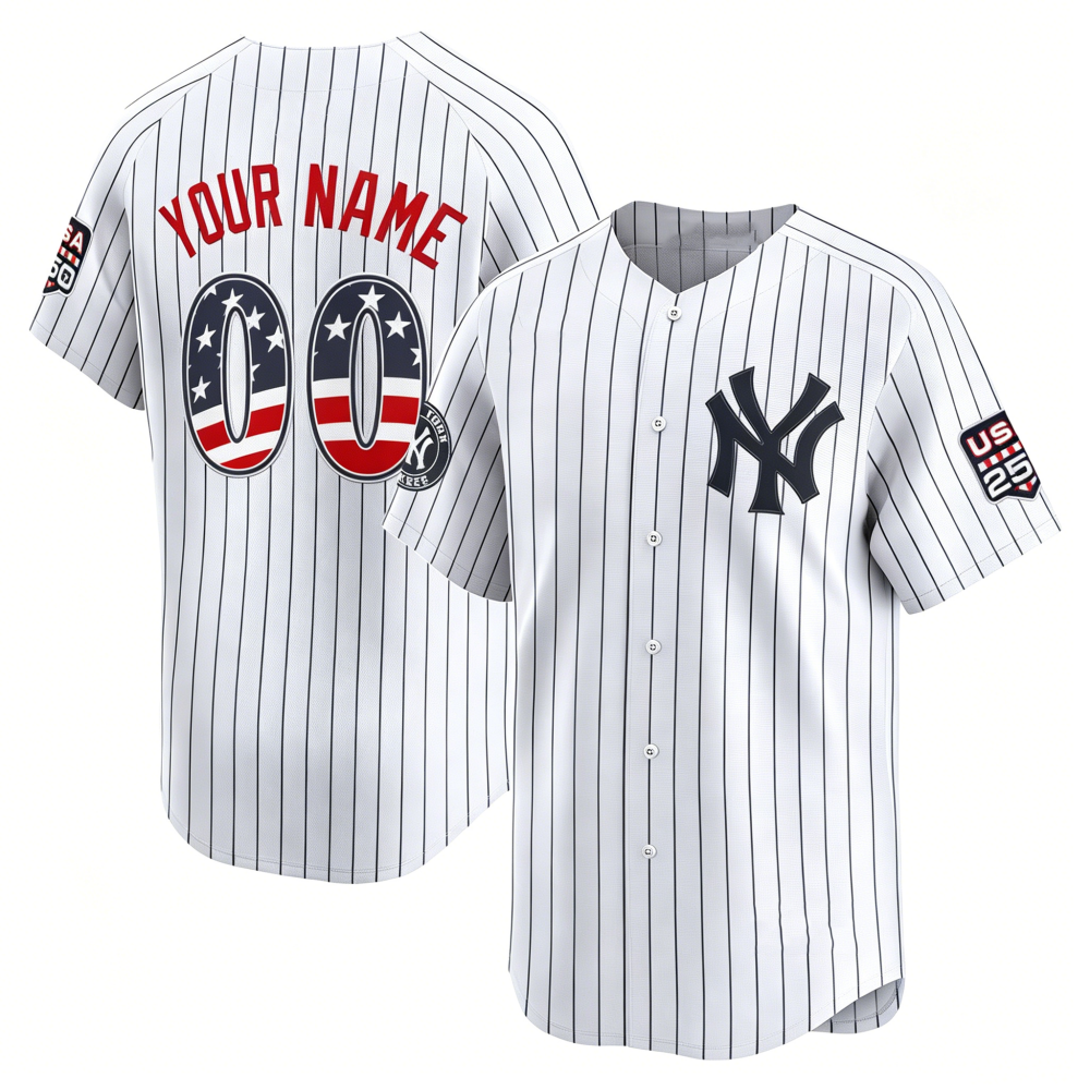 Custom New York Yankees White USA 250 Fourth of July Limited Baseball Stitched Jersey - Main View