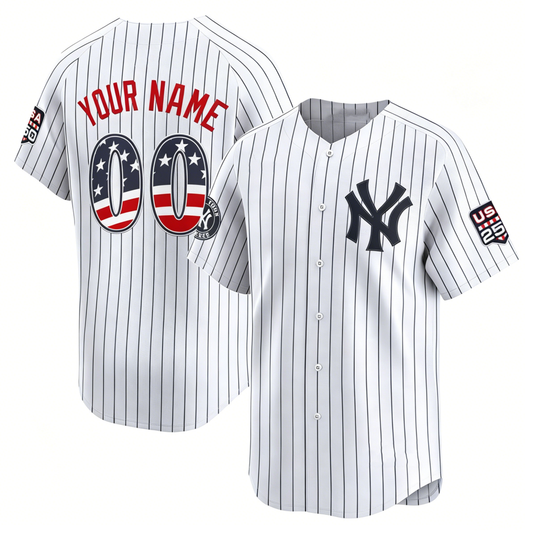 Custom New York Yankees White USA 250 Fourth of July Limited Baseball Stitched Jersey - Main View