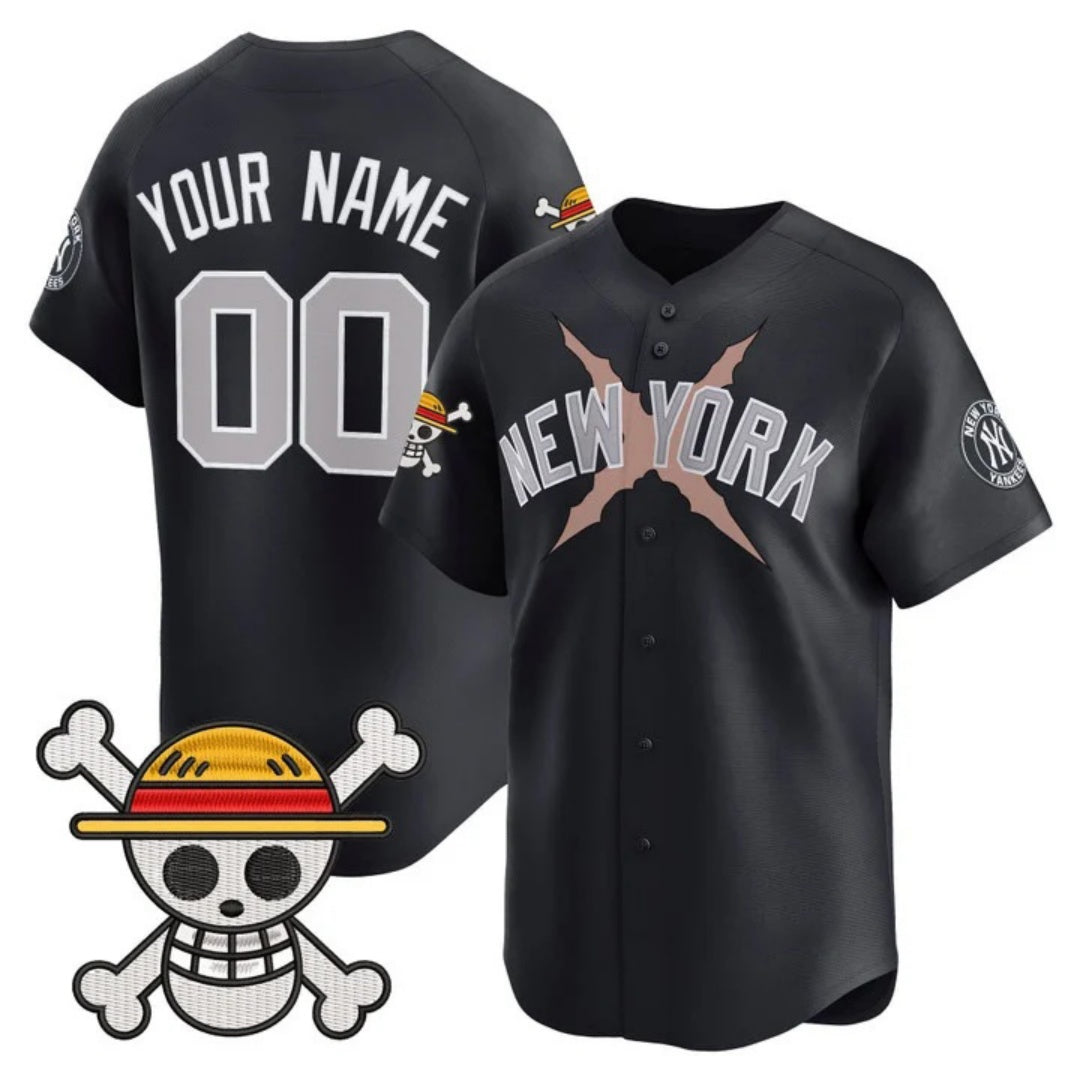 Custom New York Yankees x One Piece Navy Vapor Premier Limited Jersey - Stitched Baseball Jersey - Main View