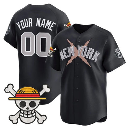 Custom New York Yankees x One Piece Navy Vapor Premier Limited Jersey - Stitched Baseball Jersey - Main View