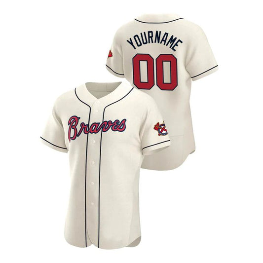 Custom Atlanta Braves Cream  Stitched  Baseball Jerseys - Main View
