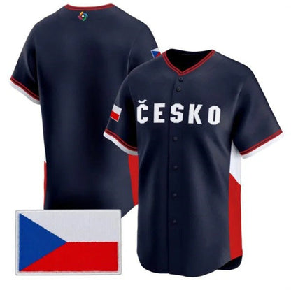 Czech Republic Baseball Navy 2026 World Baseball Classic Team Stitched Baseball Jersey - Main View