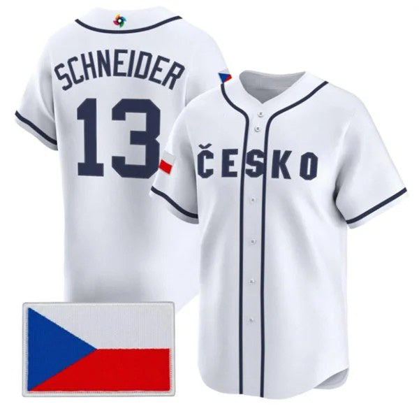 Czech Republic Baseball #13 Martin Schneider White 2026 World Baseball Classic Stitched Baseball Jersey - Main View