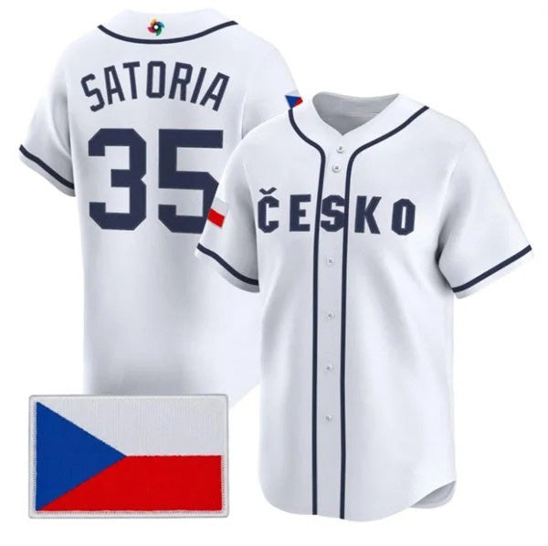 Czech Republic Baseball #35 Ondej Satoria White 2026 World Baseball Classic Stitched Baseball Jersey - Main View