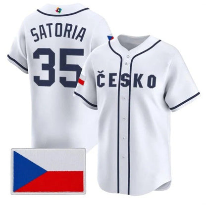 Czech Republic Baseball #35 Ondej Satoria White 2026 World Baseball Classic Stitched Baseball Jersey - Main View