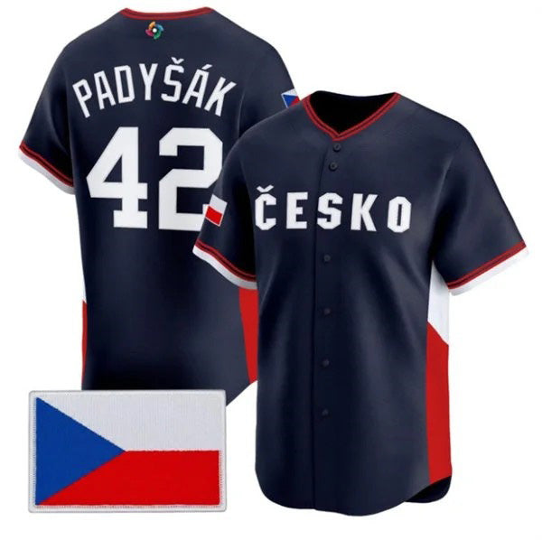 Czech Republic Baseball #42 Daniel Padyk Navy 2026 World Baseball Classic Stitched Baseball Jersey - Main View