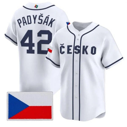 Czech Republic Baseball #42 Daniel Padyk White 2026 World Baseball Classic Stitched Baseball Jersey - Main View