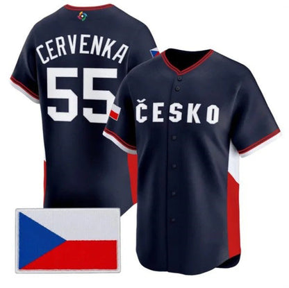 Czech Republic Baseball #55 Martin Cervenka Navy 2026 World Baseball Classic Stitched Baseball Jersey - Main View
