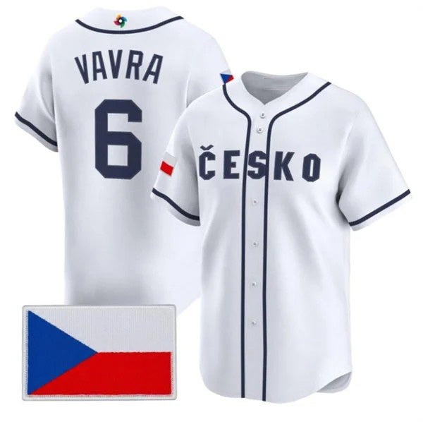 Czech Republic Baseball #6 Terrin Vavra White 2026 World Baseball Classic Stitched Baseball Jersey - Main View