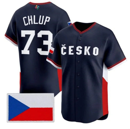 Czech Republic Baseball #73 Marek Chlup Navy 2026 World Baseball Classic Stitched Baseball Jersey - Main View