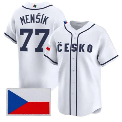 Czech Republic Baseball #77 Vojtch Menk White 2026 World Baseball Classic Stitched Baseball Jersey - Main View