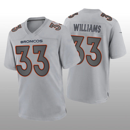 D.Broncos #33 Javonte Williams Gray Atmosphere Game Jersey Stitched American Football Jerseys - Main View