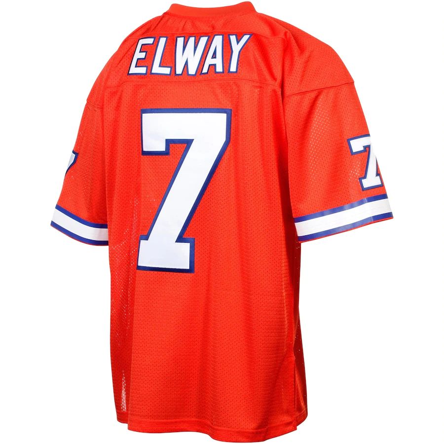 D.Broncos #7 John Elway Mitchell & Ness Orange Silver Anniversary Authentic Throwback Jersey Stitched American Football Jerseys - Main View
