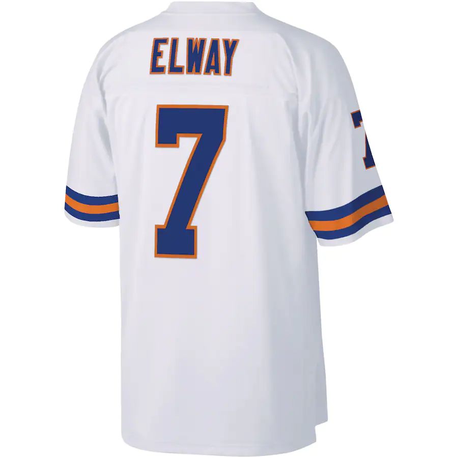 D.Broncos #7 John Elway Mitchell & Ness White Legacy Replica Jersey Stitched American Football Jerseys - Main View
