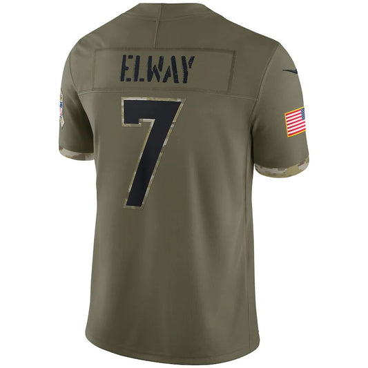 D.Broncos #7 John Elway Olive 2022 Salute To Service Retired Player Limited Jersey Stitched American Football Jerseys - Main View
