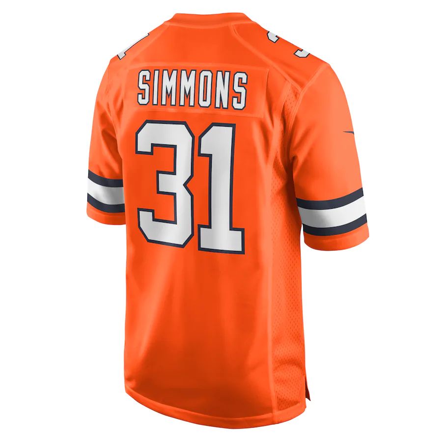 D.Broncos #31 Justin Simmons Orange Alternate Game Jersey Stitched American Football Jerseys - Main View