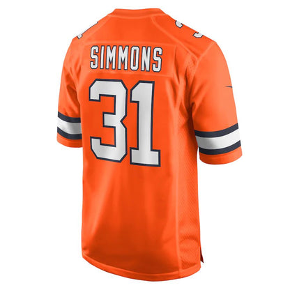 D.Broncos #31 Justin Simmons Orange Alternate Game Jersey Stitched American Football Jerseys - Main View