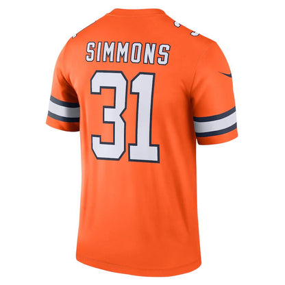 D.Broncos #31 Justin Simmons Orange Alternate Legend Jersey Stitched American Football Jerseys - Main View