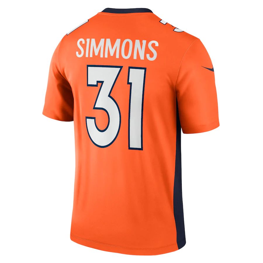 D.Broncos #31 Justin Simmons Orange Legend Jersey Stitched American Football Jerseys - Main View