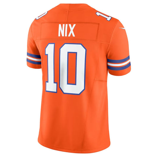 D.Broncos #10 Bo Nix Orange Vapor F.U.S.E. Limited American Football Jersey - Main View