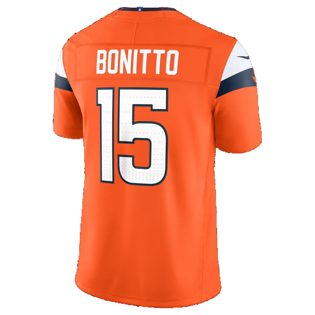 D.Broncos #15 Nik Bonitto Orange Team Vapor F.U.S.E. Stitched Limited Football Jersey - Main View