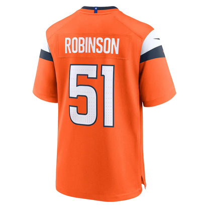 D.Broncos #51 Que Robinson Orange Team Game American Football Jersey - Main View