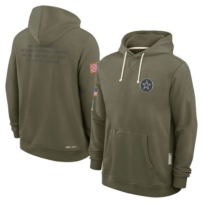 D.Cowboys Olive 2025 Salute to Service Sideline Standard Issue Dri-FIT Hoodie Stitched American Football Jerseys - Main View