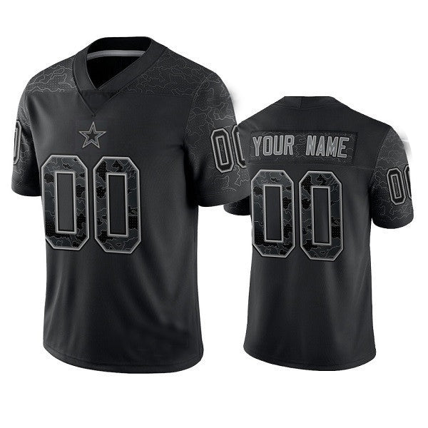 Custom D.Cowboys Active Player Black Reflective Limited Stitched Football Jerseys - Main View