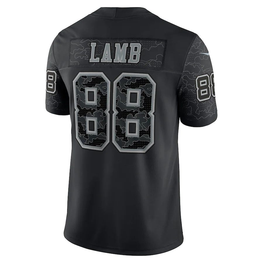 D.Cowboys #88 CeeDee Lamb Black RFLCTV Limited Jersey Stitched American Football Jerseys - Main View