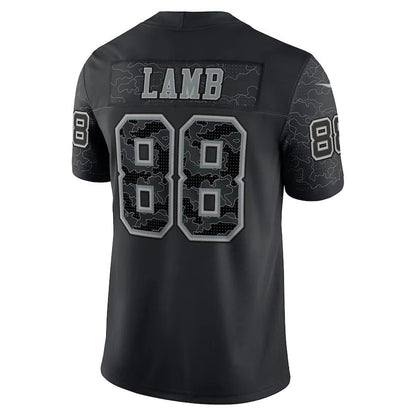 D.Cowboys #88 CeeDee Lamb Black RFLCTV Limited Jersey Stitched American Football Jerseys - Main View