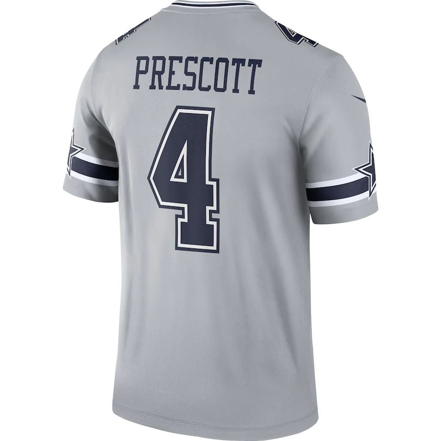 D.Cowboys #4 Dak Prescott Gray Inverted Legend Jersey Stitched American Football Jerseys - Main View