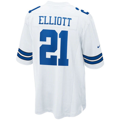 D.Cowboys #21 Ezekiel Elliott White Game Jersey Stitched American Football Jerseys - Main View