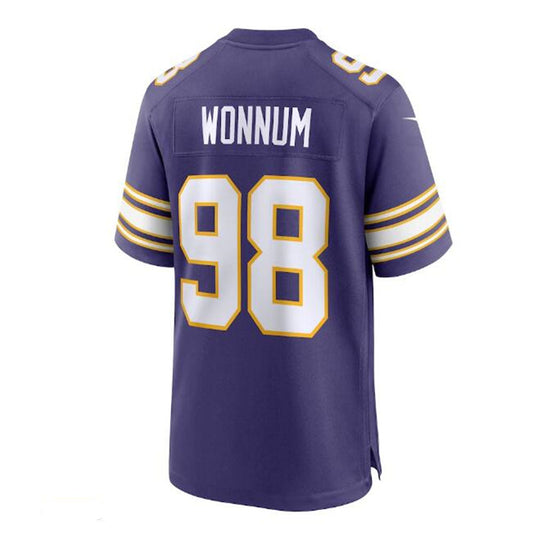 MN.Vikings #98 D.J. Wonnum Classic Player Game Jersey - Purple Stitched American Football Jerseys - Main View