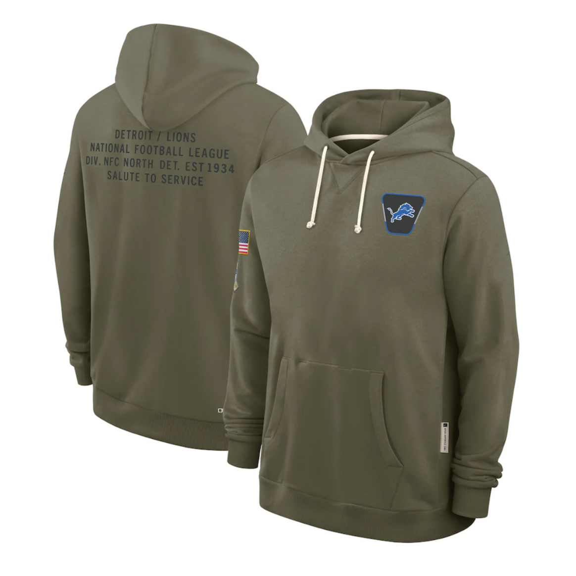 D.Lions Olive 2025 Salute to Service Sideline Standard Issue Dri-FIT Hoodie Stitched American Football Jerseys - Main View
