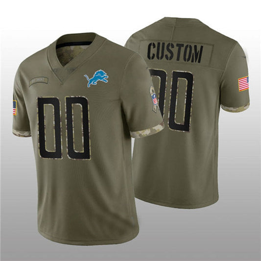 Custom D.Lions ACTIVE PLAYER 2022 Olive Salute To Service Limited Stitched Jersey  American Football Jerseys - Main View