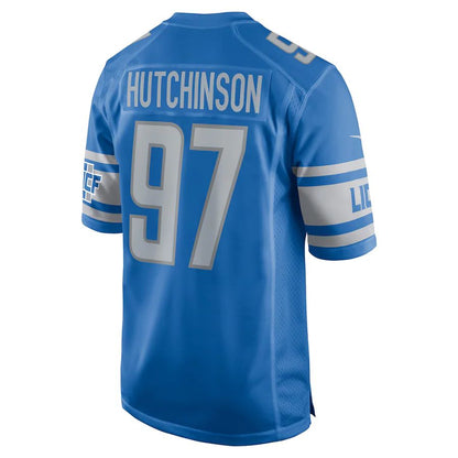 D.Lions #97 Aidan Hutchinson Blue 2022 Draft First Round Pick Game Jersey Stitched American Football Jerseys - Main View