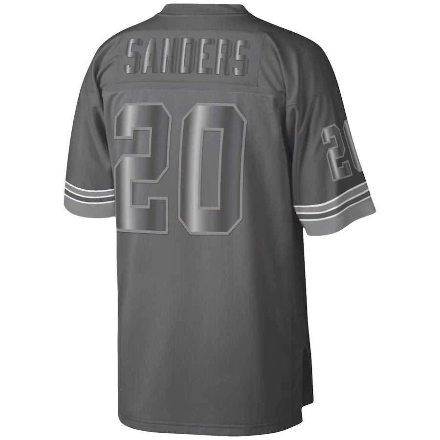 D.Lions #20 Barry Sanders Mitchell & Ness Charcoal 1996 Retired Player Metal Legacy Jersey Stitched American Football Jerseys - Main View