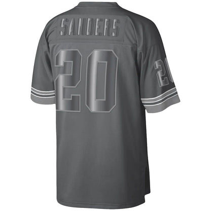 D.Lions #20 Barry Sanders Mitchell & Ness Charcoal 1996 Retired Player Metal Legacy Jersey Stitched American Football Jerseys - Main View