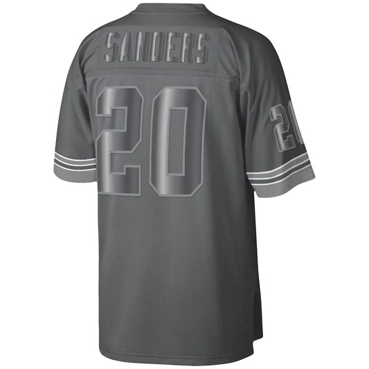 D.Lions #20 Barry Sanders Mitchell & Ness Charcoal 1996 Retired Player Metal Legacy Jersey Stitched American Football Jerseys - Main View