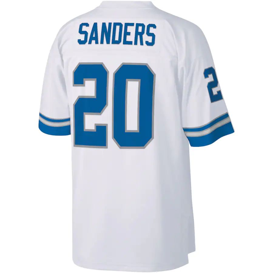 D.Lions #20 Barry Sanders Mitchell & Ness White Legacy Replica Jersey Stitched American Football Jerseys - Main View