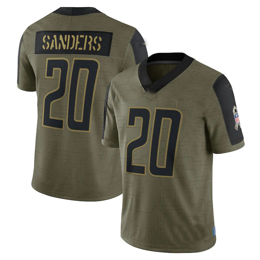 D.Lions #20 Barry Sanders Olive 2021 Salute To Service Retired Player Limited Jersey Stitched American Football Jerseys - Main View